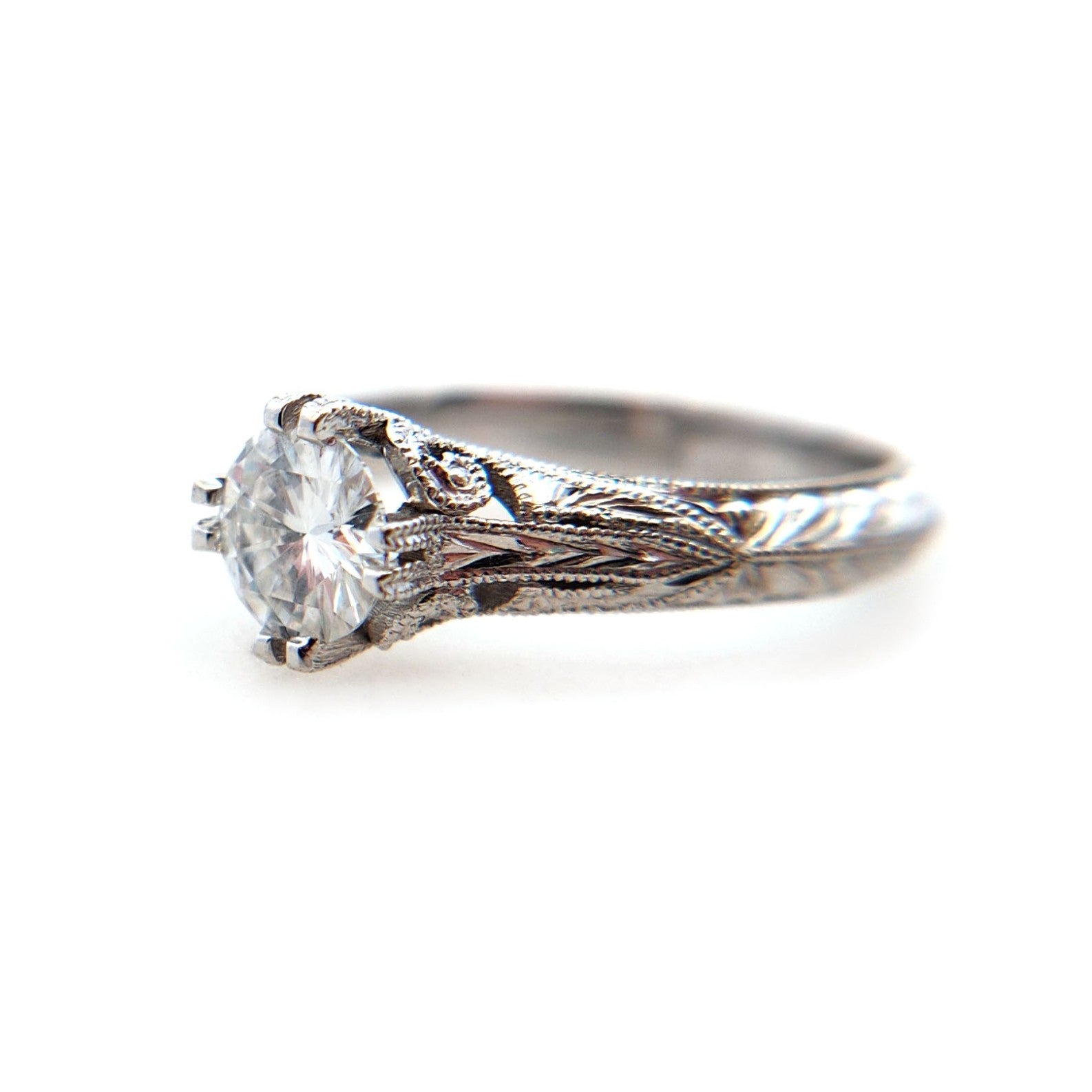 Floral Engraved Solitaire Moissanite