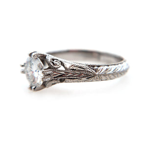 Floral Engraved Solitaire Moissanite