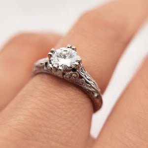 Floral Engraved Solitaire Moissanite