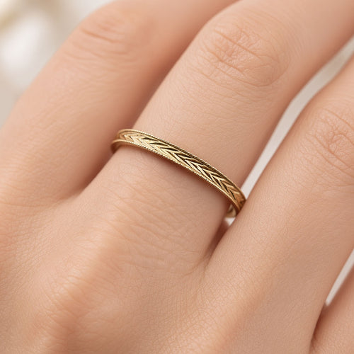 2mm Engraved Leaf Band
