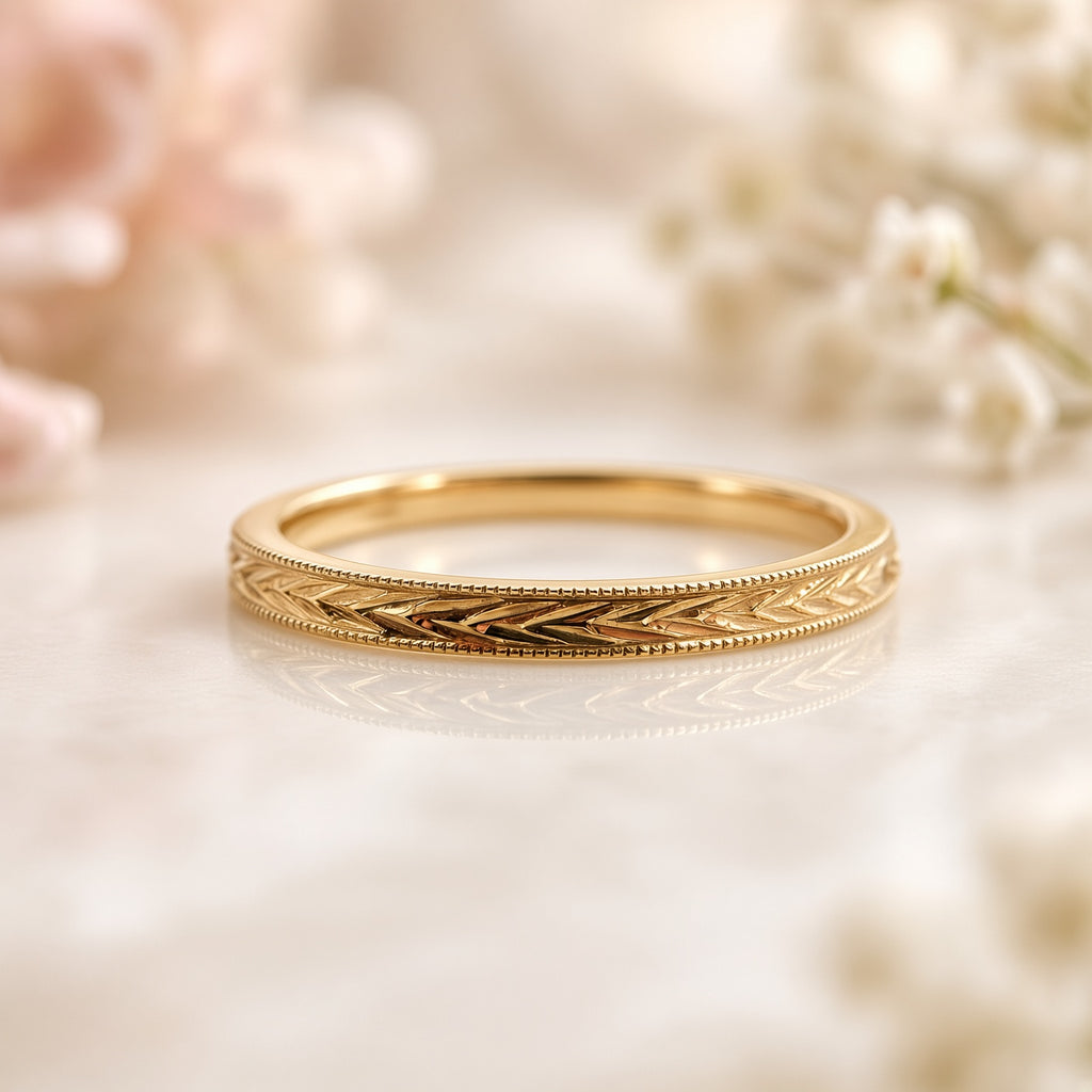2mm Engraved Leaf Band