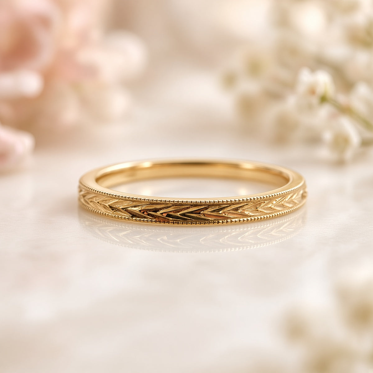 2mm Engraved Leaf Band